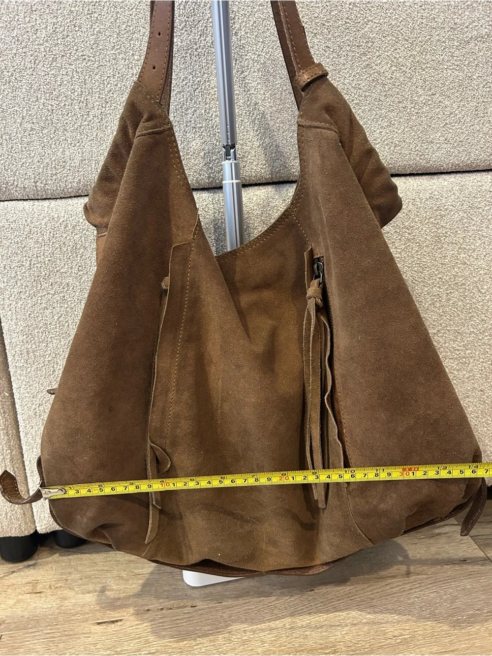 BDG Brown Suede Hobo Bag with Tassel Zips